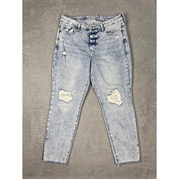Old Navy High Rise O.G. Straight Secret Smooth Side Slits Jeans SZ 14 Distressed - Picture 1 of 11